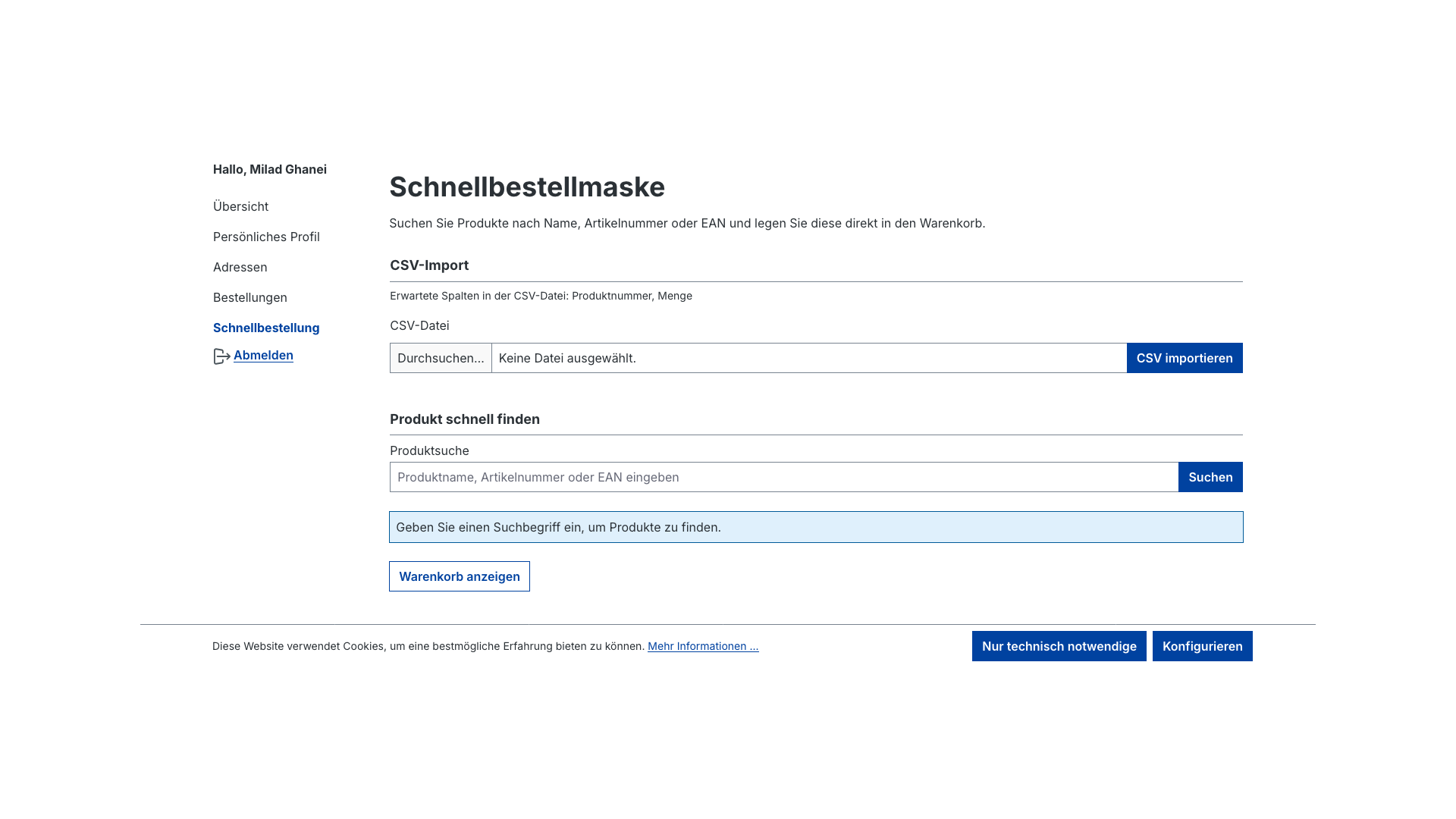 Schnellbestellmaske