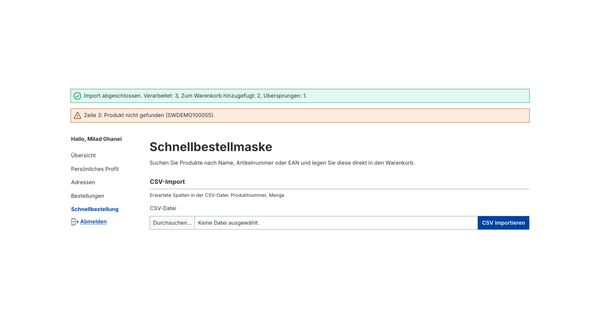 Schnellbestellmaske